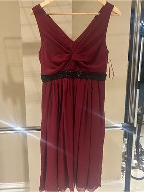 Mango Sleeveless Twist-Front Midi Dress in Wine